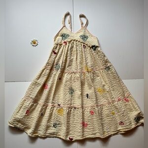 Zara Girls  Neon Trim Floral Embroidered Cream Kids Dress in Sz 10 Like New!!